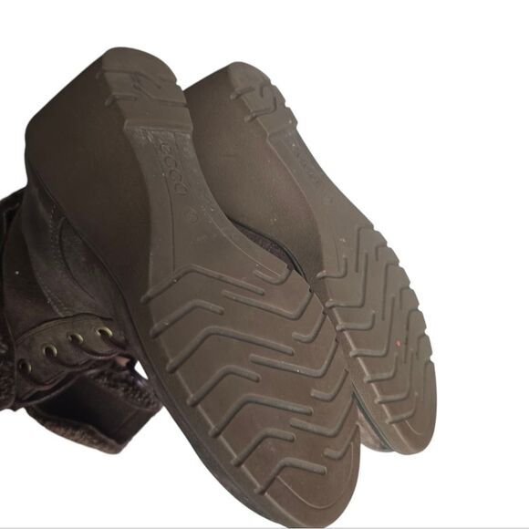 Ecco Brown Distressed Leather Shearling Lace Up Wedge Ankle Boots 36EU / US 5.5 - Picture 4 of 11